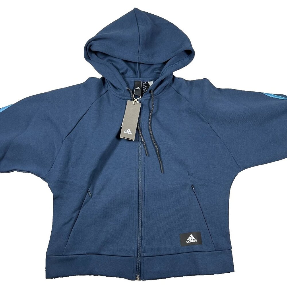 Adidas Sample Womens S Blue 3-Stripes Outdoor Full Zip Hooded Sweatshirt ‎ NWT